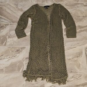 Forever 21 Olive Open-Knit Fringe Duster Cardigan